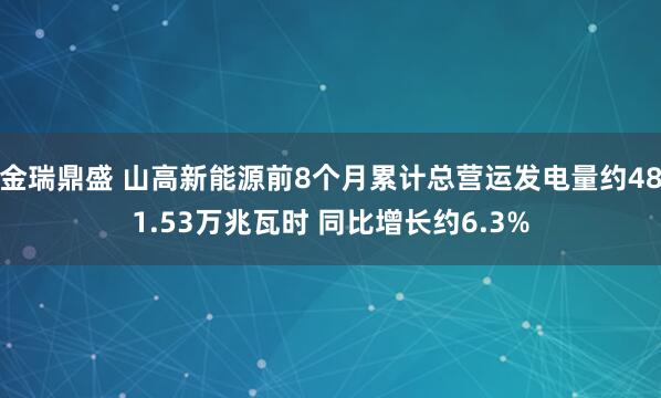 金瑞鼎盛 山高新能源前8个月累计总营运发电量约481.53万兆瓦时 同比增长约6.3%